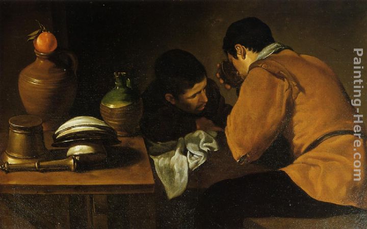 Two Young Men at a Table painting - Diego Rodriguez de Silva Velazquez Two Young Men at a Table art painting